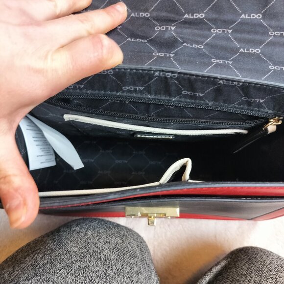 ALDO Colorblock Top Handle Satchel | Red White Black Gold Chain Detail - Picture 6 of 10